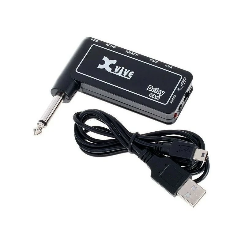 XVive GA-5, amplificatore per chitarra con uscita cuffie Jack 3,5mm, controlli Echo, Feedback e batteria al litio con cavo USB
